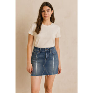 Paige Chiara Denim Mini Skirt Size 25 Distressed Raw Hem Blue Jean Skirt